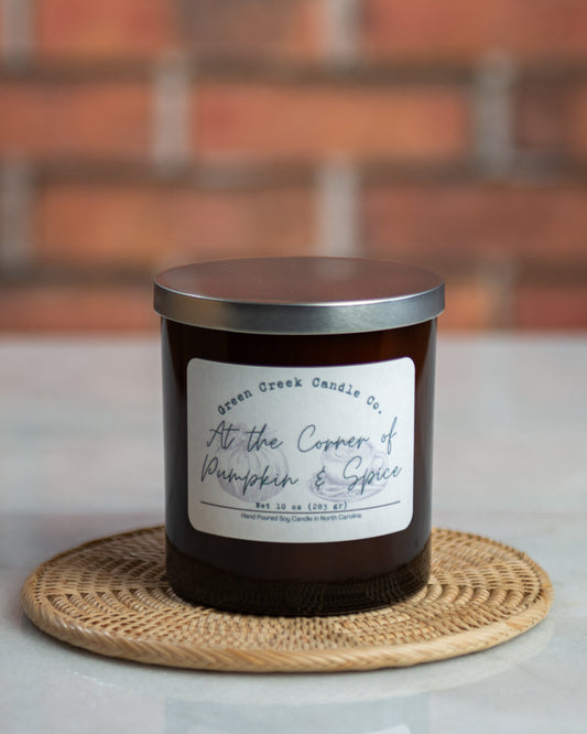 10 oz Amber Tumbler with At the Corner of Pumpkin & Spice fragrance