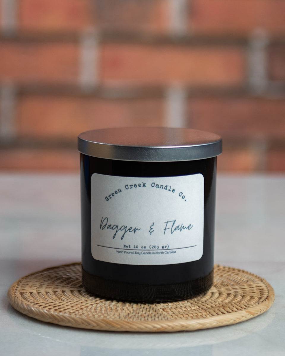 10 oz Black Tumbler with Dagger & Flame fragrance