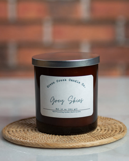 10 oz Amber Tumbler with Grey Skies fragrance