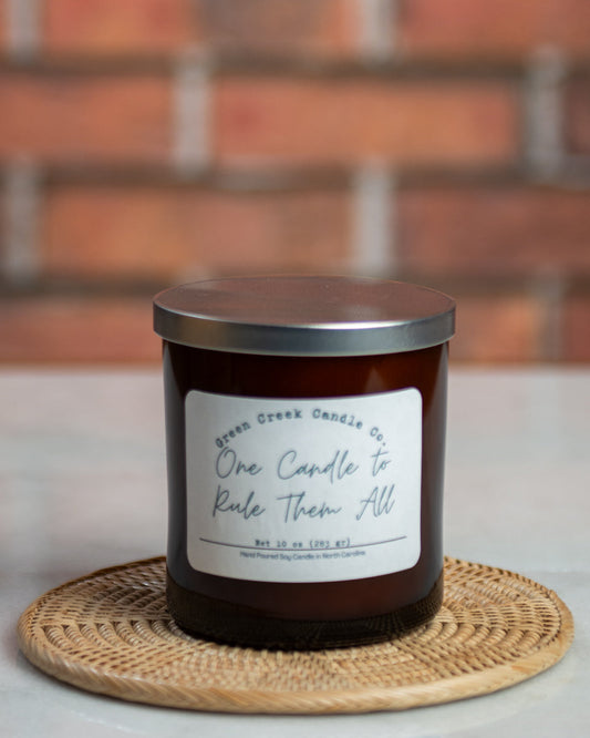 10 oz Amber Tumbler with One Candle to Rule Them All fragrance