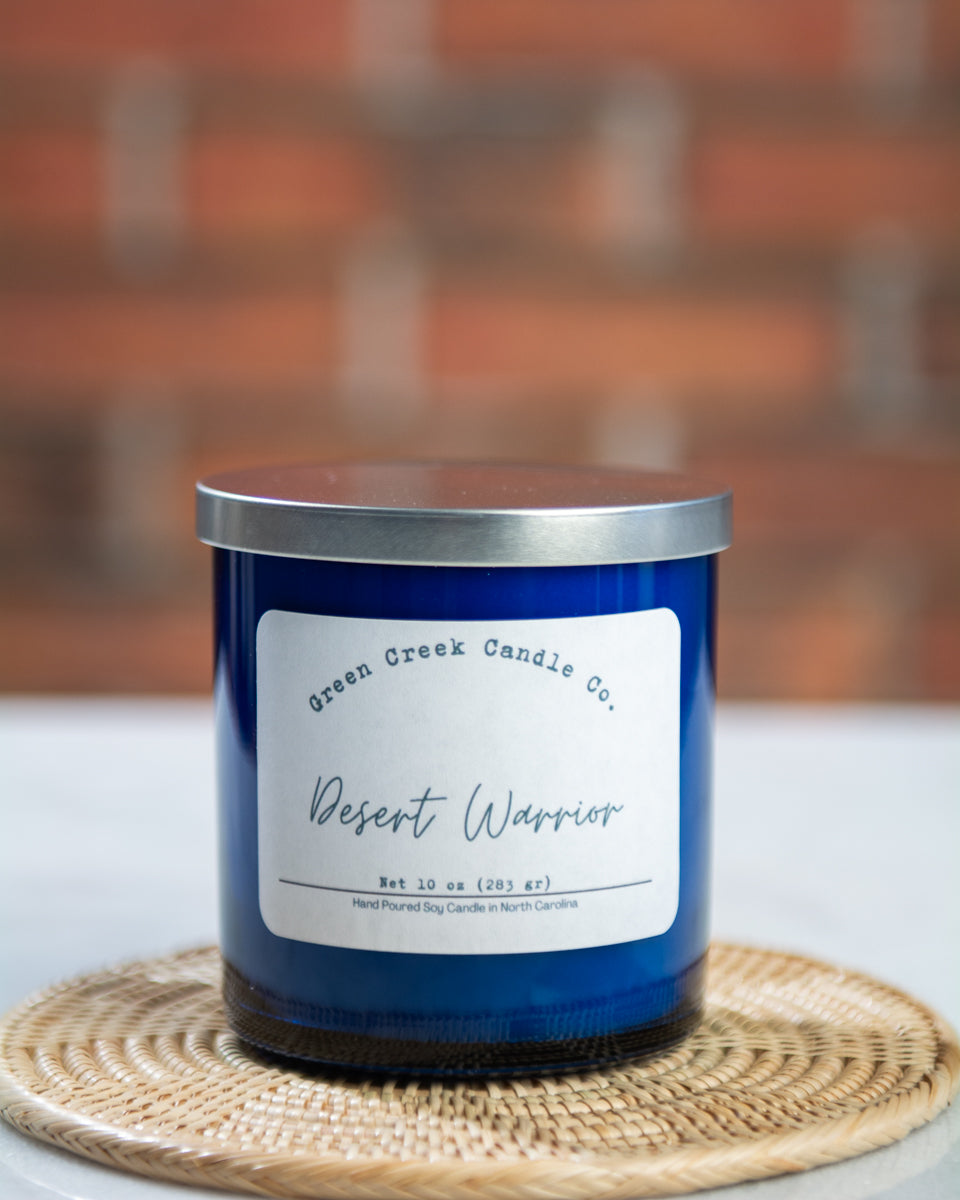 10 oz Blue Tumbler with Desert Warrior fragrance