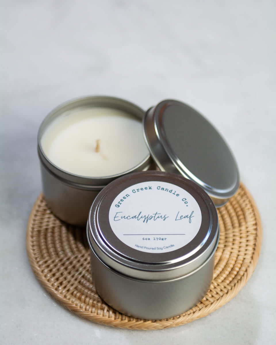 6 oz Tin with Eucalyptus Leaf fragrance