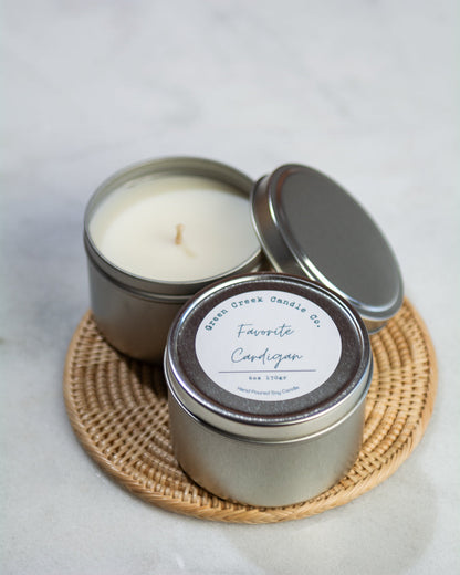 6 oz Tin with Favorite Cardigan fragrance